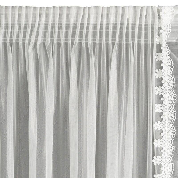Set od 2 bijele zavjese ukrašene čipkom s biserima, uključujući špagu, 140x270 cm LARIS traka