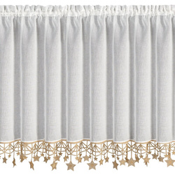 Bijelo zlatna kuhinjska zavjesa od gaze ukrašena božićnim zvijezdama, tunel 150x90 cm - XMAS