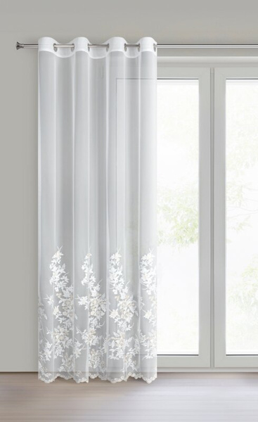 Krem mrežasta zavjesa ukrašena vezom s koncem boje šampanjca, 140x250 cm - ALIRA