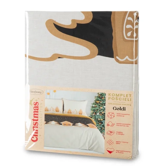 Božićna posteljina 160x200 od pamuka ukrašena motivom kućice od medenjaka Goldi