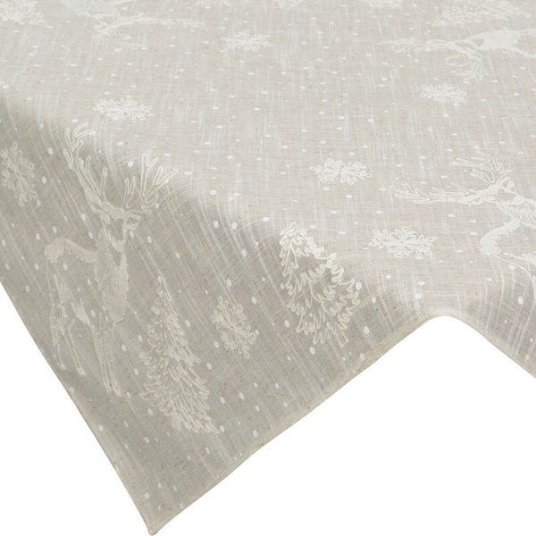 Božićni stolnjak 85x85 cm ukrašen nježnim printom, bež, lanena struktura