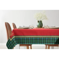 Nadstolnjak goblen s motivom zlatne pahulje i ukrasnim kariranim rubom 45x140 Cherry