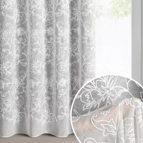 Zavjesa od tkanine prirodnog izgleda ukrašena šenil vezom, 140x250 cm - LILY