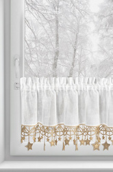 Bijelo zlatna kuhinjska zavjesa od gaze ukrašena božićnim zvijezdama, tunel 150x30 cm - XMAS