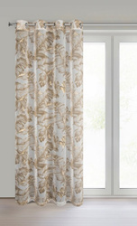 Bež zavjesa s printom lišća od gaze i zlatnim detaljima, 140x250 cm, s ušicama - LAYLA