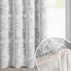 Zavjesa od tkanine prirodnog izgleda ukrašena šenil vezom, 140x250 cm - LILY