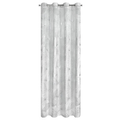 Bijelo-srebrna baršunasta zavjesa ukrašena sjajnim egzotičnim motivom lišća, 140x250 cm - ZARIA