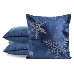 Božićna jastučnica 45x45 cm, tamnoplavi baršun, ukrašena motivom pahuljice od sjajnih kristala