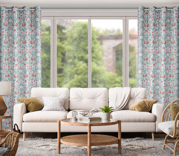 Bijelo-bordo zavjesa za zamračivanje s cvjetnim printom, 135x250 cm- ASHLEY