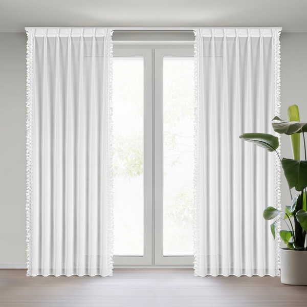 Bijela šifonska zavjesa ukrašena aplikacijom, 80x270 cm , FLEX 1:1,5 - LORETA