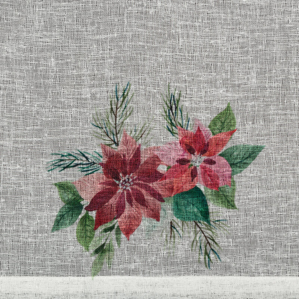 Božićna kuhinjska zavjesa, bijela i crvena, ukrašena printom božićne zvijezde, 150x60 cm, tregeri - XSMAS 3