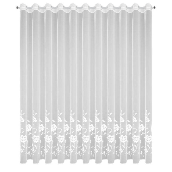 Bijela zavjesa od fine mreže ukrašena izvezenim cvijećem, 350x250 cm, NATALI 