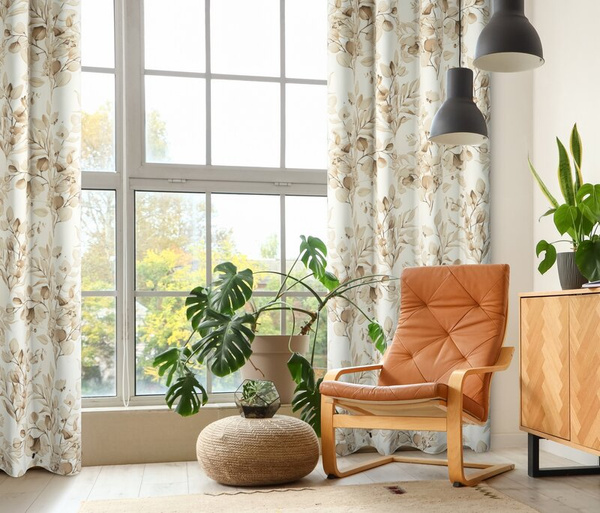 Bež i zlatna zavjesa za zamračivanje s cvjetnim printom i sjajnim detaljima, 140x250 cm - OLENI