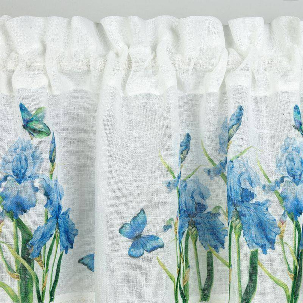 kuhinjska zavjesa od etamina ukrašena printom cvijeća i čipkom 150X30 cm  ALA