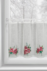 Božićna kuhinjska zavjesa, bijela i crvena, ukrašena printom božićne zvijezde, 150x60 cm, tregeri - XSMAS 3