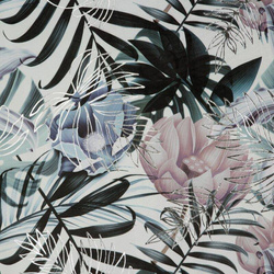 Zavjesa bijela, srebrna s uzorkom egzotičnog lišća od baršuna 140x250 cm MALIBU