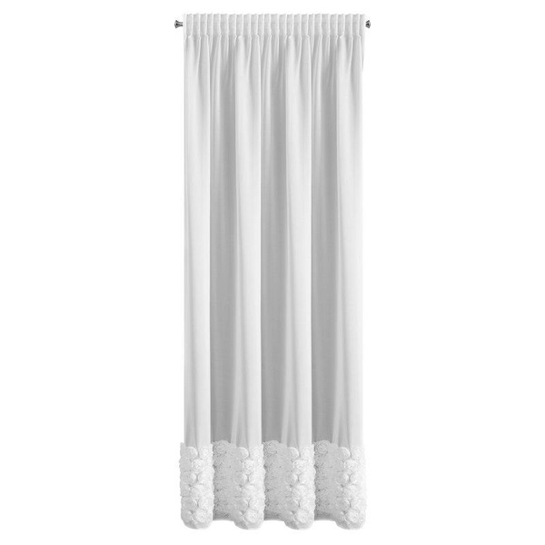 Bijela šifonska zavjesa ukrašena 3D aplikacijom ruže, 140x270 cm, traka - Roses 7- Eva Minge