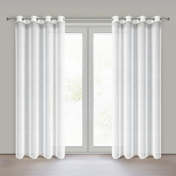 Božićna zavjesa od gaze ukrašena aplikacijom s motivom zvijezde, 140x250 cm - XMAS