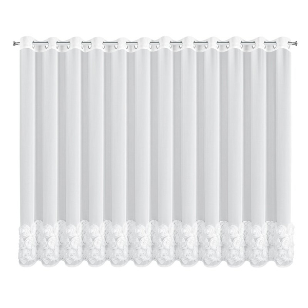 Bijela mrežasta zavjesa ukrašena 3D aplikacijom ruže, 350x160 cm, krugovi- ROSES4 - Eva Minge