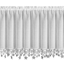 Bijelo-srebrna kuhinjska zavjesa od gaze ukrašena božićnim zvijezdama, tunel 150x60 cm - XMAS