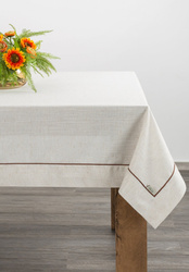 Prirodni stolnjak s ukrasnim volanima i smeđim rubom 145x240 s dodatkom lana Natura 09