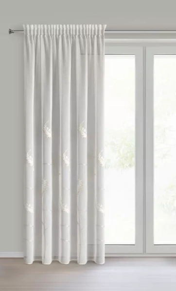 Krem zavjesa od mat gaze ukrašena vezom s dodatkom zlatnog konca, traka 140x270 cm - AURELIA