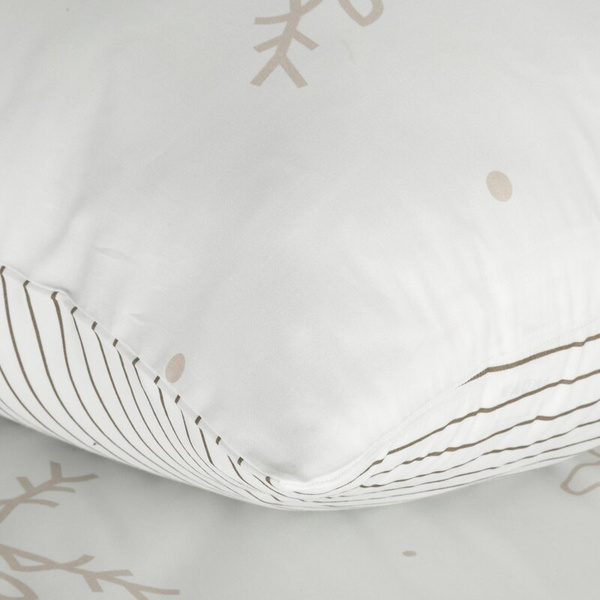 Božićni set posteljine 160x200 cm pamučni saten, bijela, bež, ukrašen suptilnim printom sobova BOSQUE