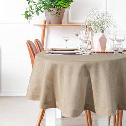 Okrugli stolnjak s lanenim tkanjem i sjajnim koncem, završen dvostrukom trakom na rubovima ∅ 120 cm Bianca 2