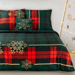 Božićna posteljina s kariranim uzorkom i zlatnim snježnim pahuljama 160x200 od pamučnog satena Star