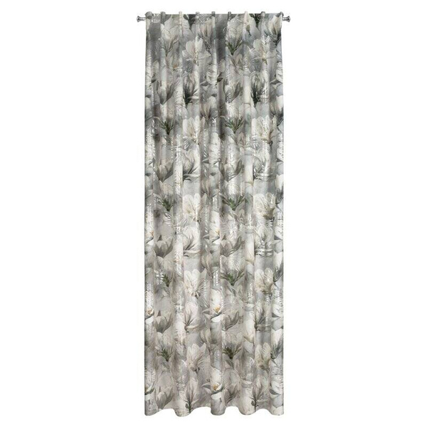 Zavjesa od baršuna s floralnim printom istaknutim srebrnim listićima sa flex trakom140x300 cm siva, Sandy