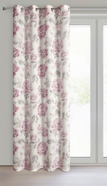 Zavjesa 140x250 od tkanine s dodatkom lana, ukrašena suptilnim cvjetnim printom- DAVENA