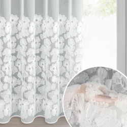 Bijela mrežasta zavjesa ukrašena cvijećem i malim 3D perlicama,, 140x250 cm, rupice - JASMIN 2 Eva Minge