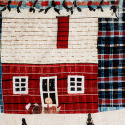 Božićni set posteljine 140x200 cm od pamučnog satena, crvene, plave boje, ukrašen printom božićnog grada NIKO