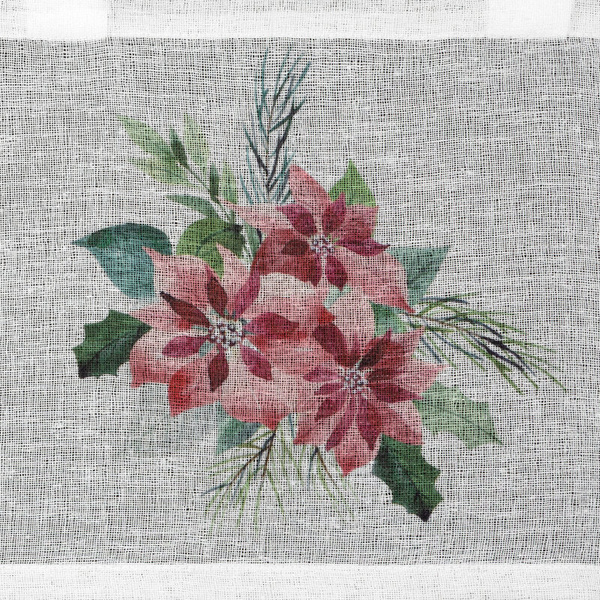 Božićna kuhinjska zavjesa, bijela i crvena, ukrašena printom božićne zvijezde, 150x30 cm, tregeri - XSMAS 3