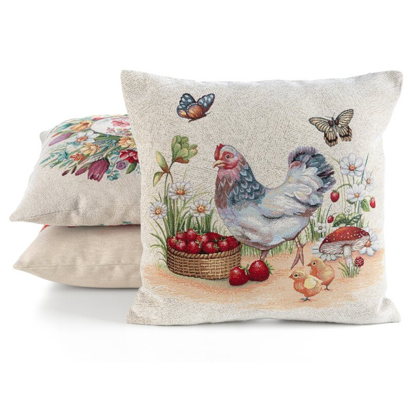 Jastučnica od pamučne tapiserije dimenzija 45x45 cm ukrašena proljetnim uzorkom GOB 