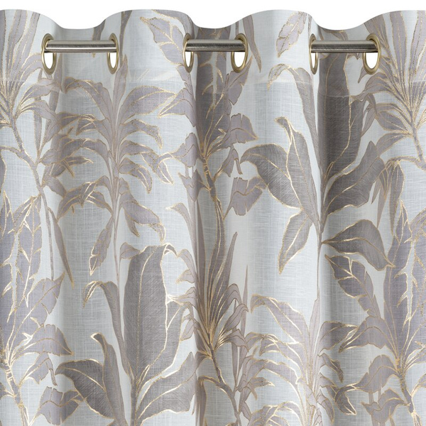 Zavjesa od poluprozirne tkanine ukrašena sjajnim printom, 135x250 cm, zlatne rupice - ANELI