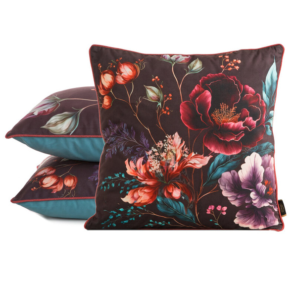 PREMIUM dvostrana jastučnica 45x45 od mekog baršuna s cvjetnim motivom i rubnim detaljima VELVET