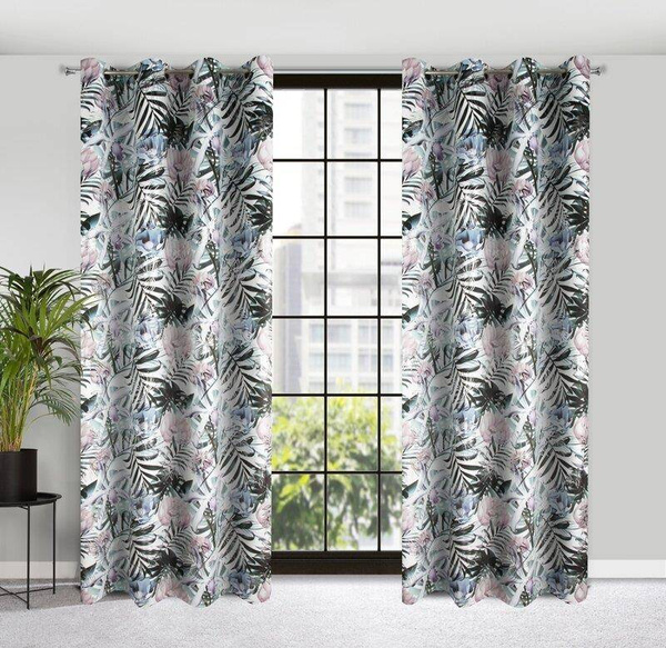 Zavjesa bijela, srebrna s uzorkom egzotičnog lišća od baršuna 140x250 cm MALIBU