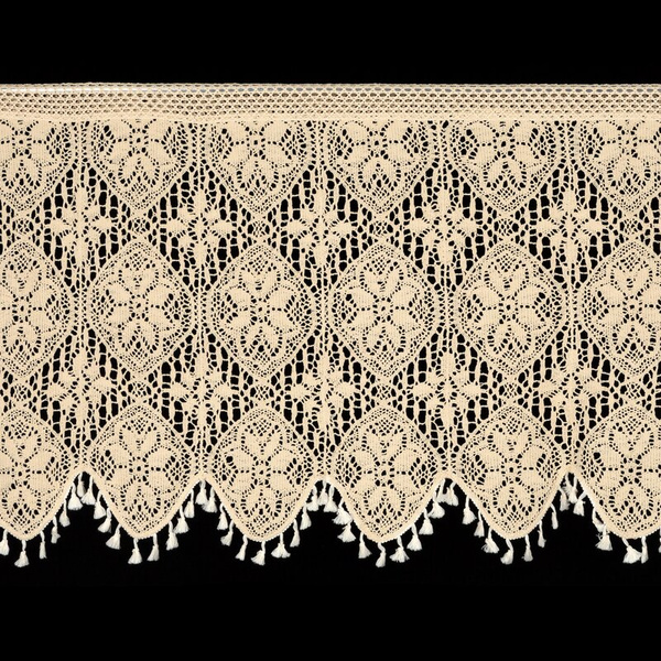 Kuhinjska zavjesa u boho stilu ukrašena suptilnim resama 150x60 cm MOLY tunel