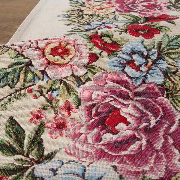 Goblen nadstolnjak 40x100 ukrašen tkanim cvjetnim motivom 