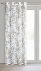 Bež zavjesa s printom lišća od gaze i srebrnim detaljima, 140x250 cm - LAYLA