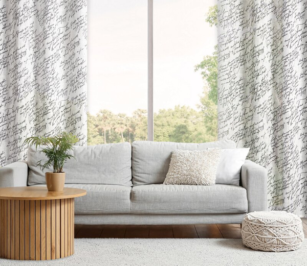 Zavjesa od tkanine s dodatkom lana, ukrašena printom, 140x250 cm,