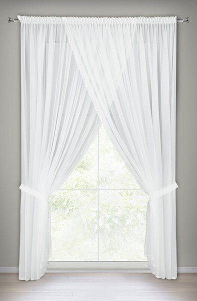 Bijela zavjesa 400x250 cm s ukrasnom čipkom i vezicom - CAROLINE