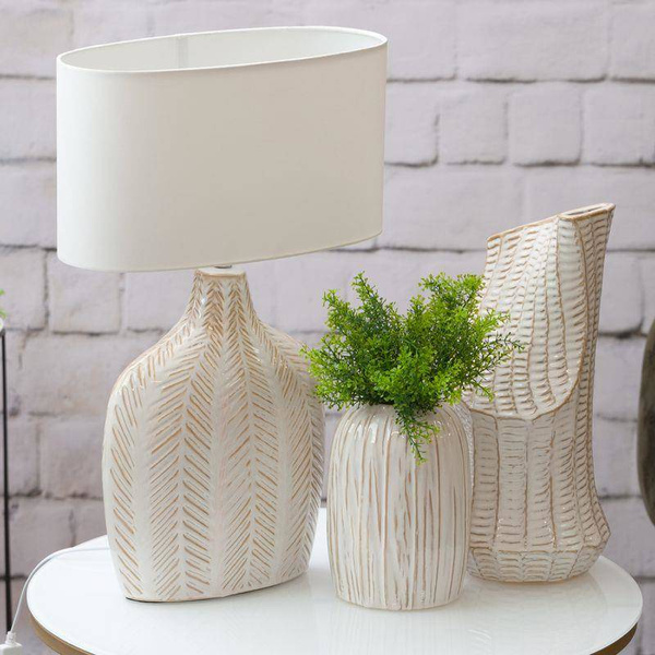 Krem-zlatna keramička lampa s reljefnim uzorkom Liza 38x18x58