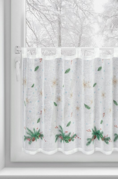 Bijelo-zelena kuhinjska zavjesa od gaze s božićnim printom, 150x60 cm - Xmas 4