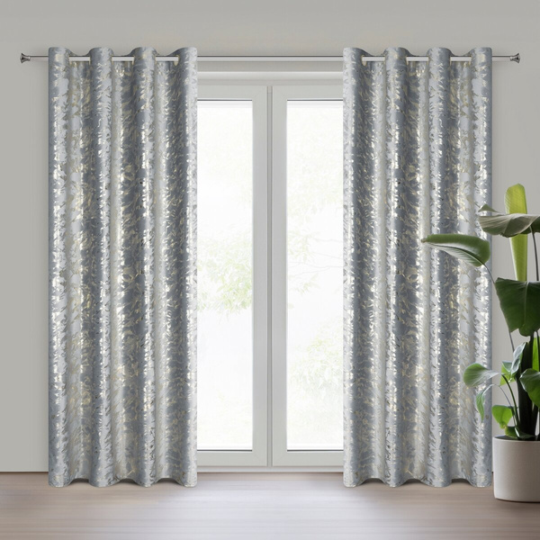 Tamno siva, zlatna zavjesa sa sjajnim printom od baršunaste tkanine 140x250  DORIS 