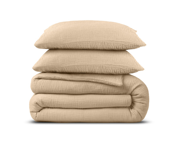 Bež posteljina od muslina zgužvana, nije potrebno glačanje, 100% pamuk 