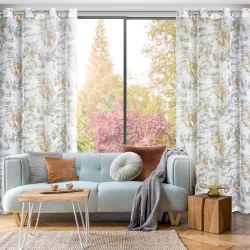 Bež zavjesa s printom lišća od gaze i srebrnim detaljima, 140x250 cm - LAYLA