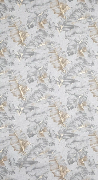 Bež zavjesa s printom lišća od gaze i srebrnim detaljima, 140x250 cm - LAYLA