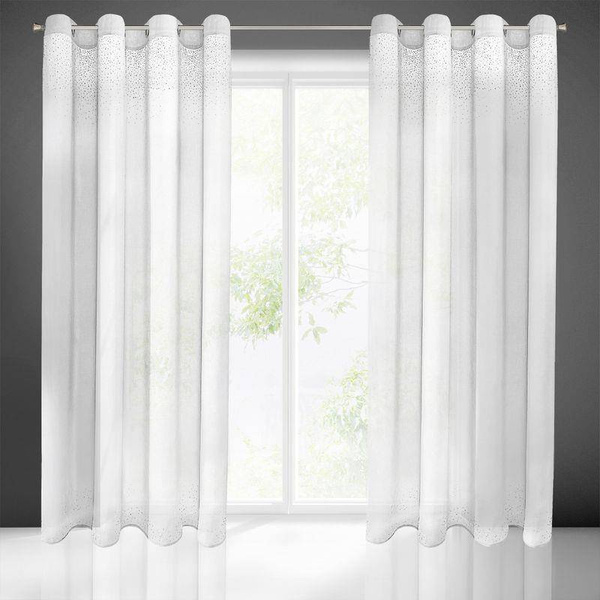 Bijela zavjesa ukrašena šljokicama na ušicama 140x250 glamour Madie